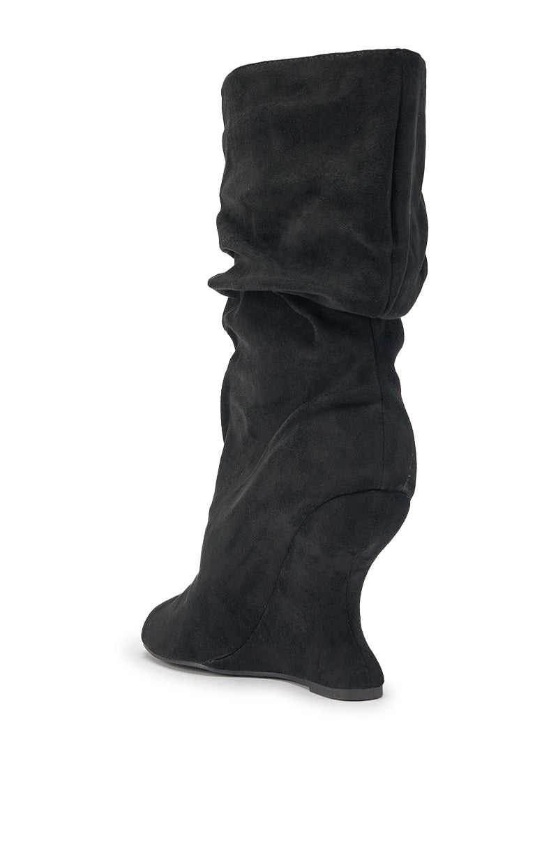 AZALEA WANG MARIN BLACK FAUX SUEDE WEDGE BOOTIE