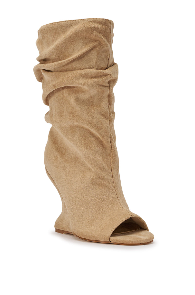 AZALEA WANG MARIN NUDE FAUX SUEDE WEDGE BOOTIE