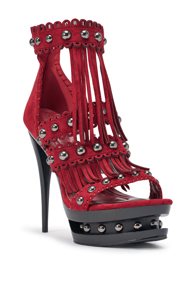 AKIRA GOLD BURGUNDY SUEDE STILETTO SANDAL