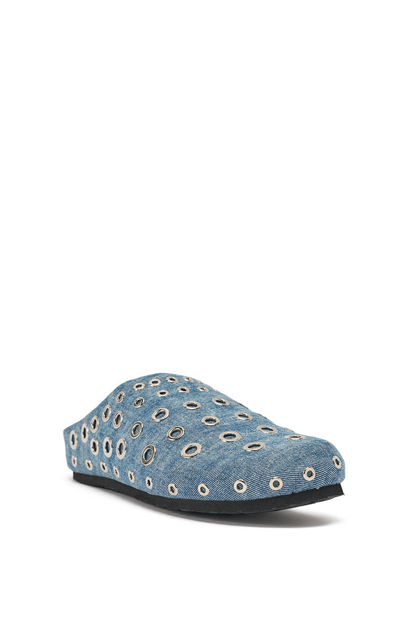 AZALEA WANG MARSHA DENIM GROMMET DETAIL FLAT