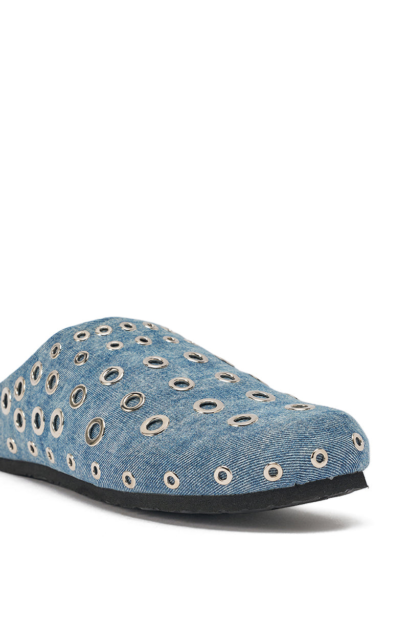 AZALEA WANG MARSHA DENIM GROMMET DETAIL FLAT