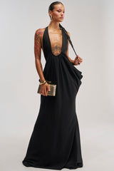 BORN TO SHINE SWOOP MAXI DRESS IN BLACK
