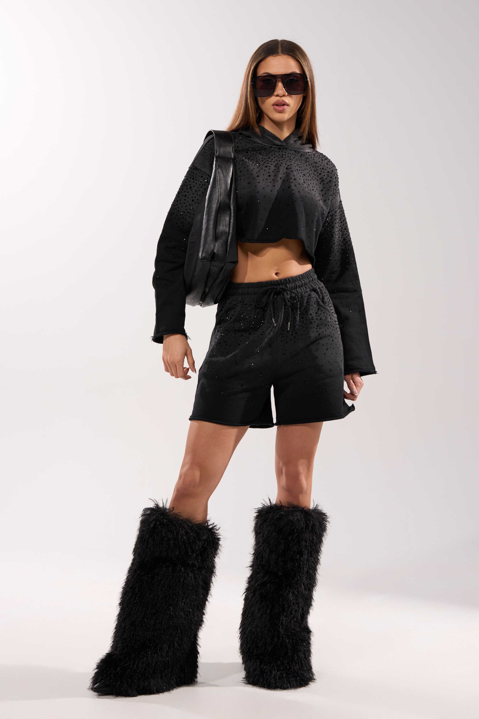 SPARKLE AND SHINE MINERAL WASHED CROPPED HOODIE