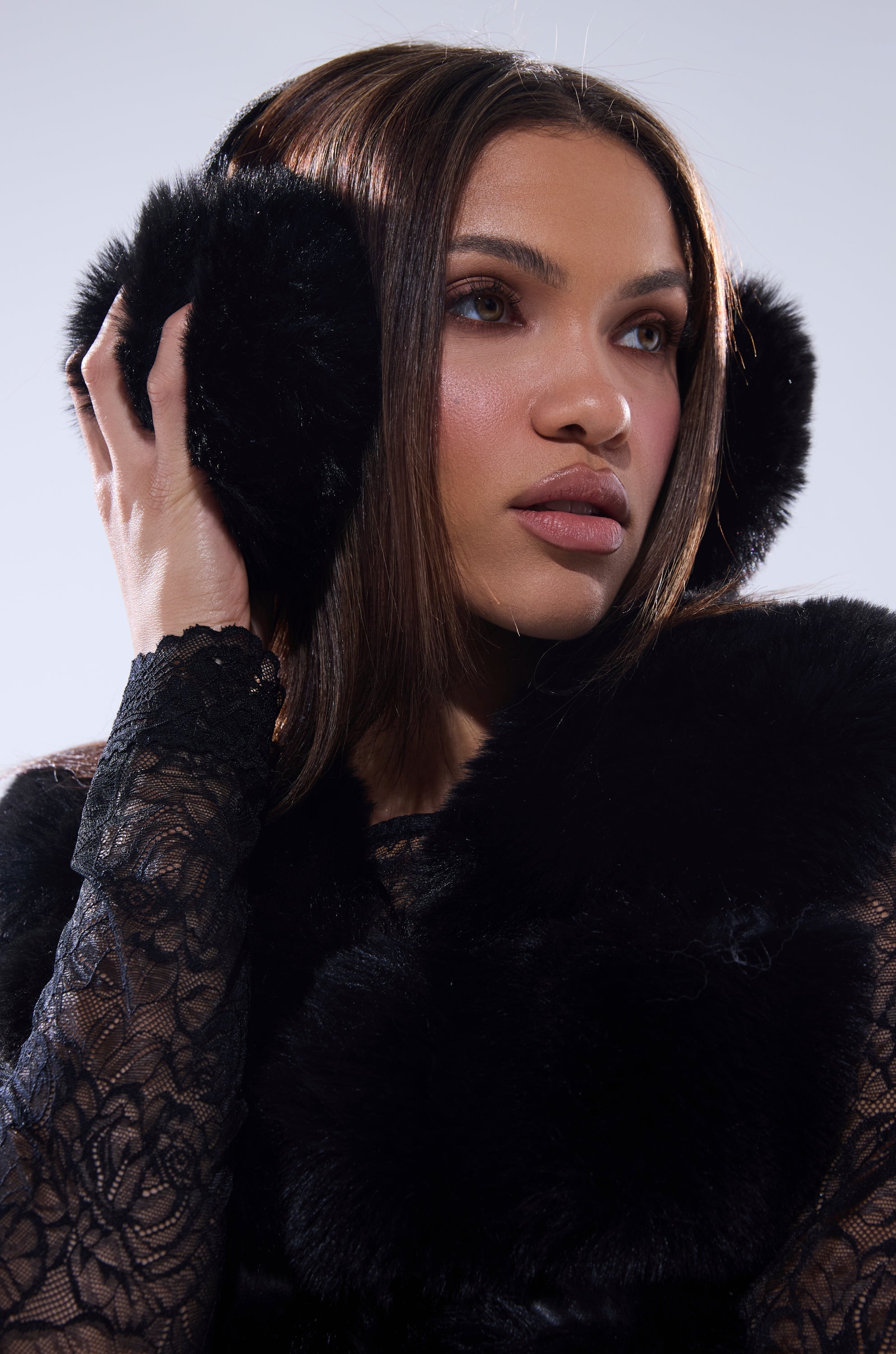 EXTRA RHINESTONE EAR MUFFS IN BLACK
