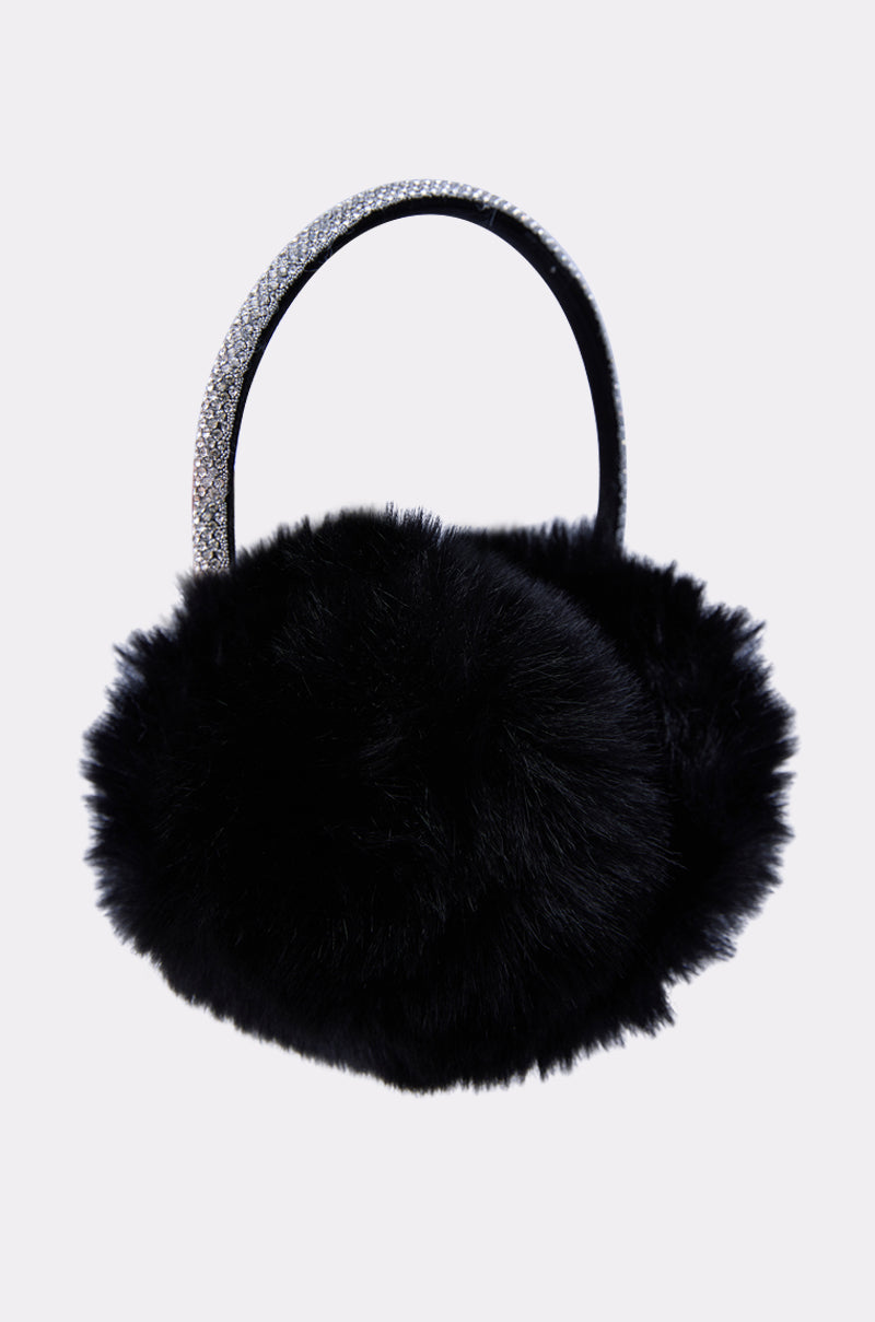 EXTRA RHINESTONE EAR MUFFS IN BLACK