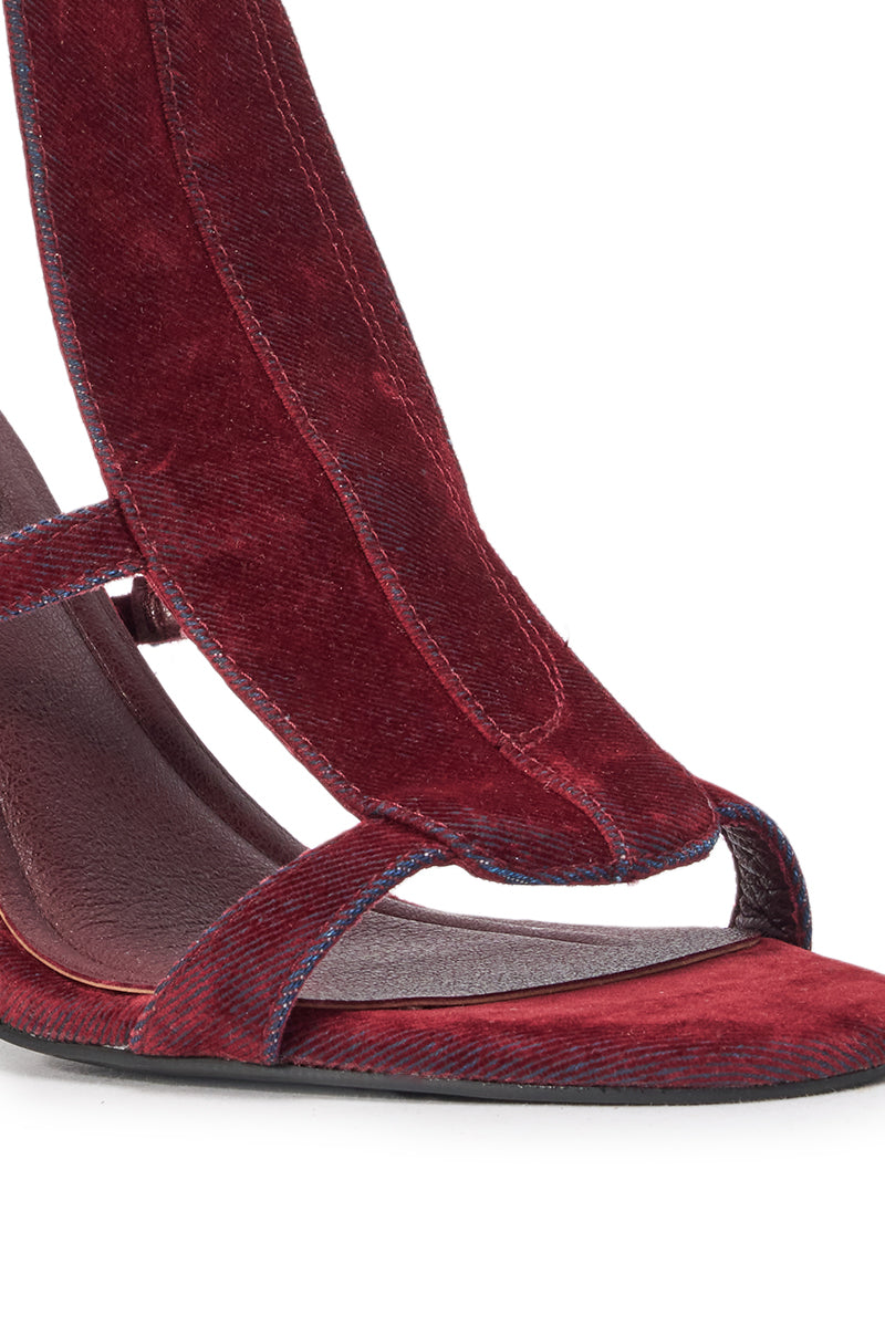 AKIRA GOLD NORMAJEAN BURGUNDY DENIM WASHED SANDAL