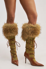 AZALEA WANG OHARAR DENIM MULTI FUR DETAIL STILETTO BOOT