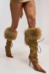 AZALEA WANG OHARAR DENIM MULTI FUR DETAIL STILETTO BOOT