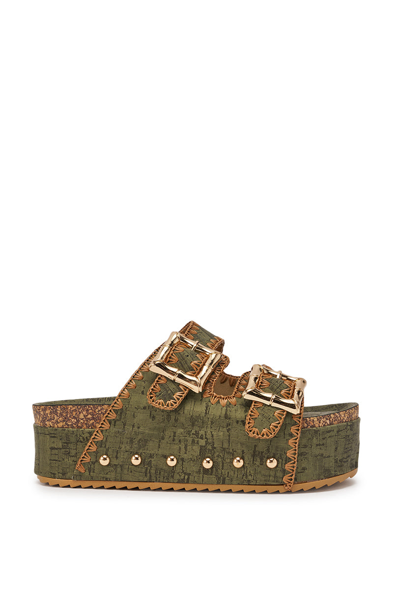 AZALEA WANG OHKAY GREEN FLATFORM STUD EMBELLISHED SLIP ON SANDAL