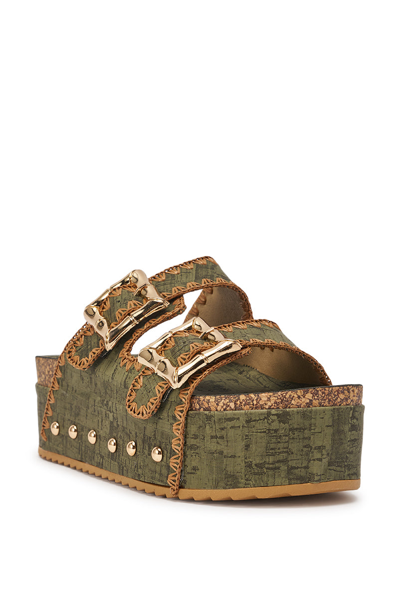 AZALEA WANG OHKAY GREEN FLATFORM STUD EMBELLISHED SLIP ON SANDAL