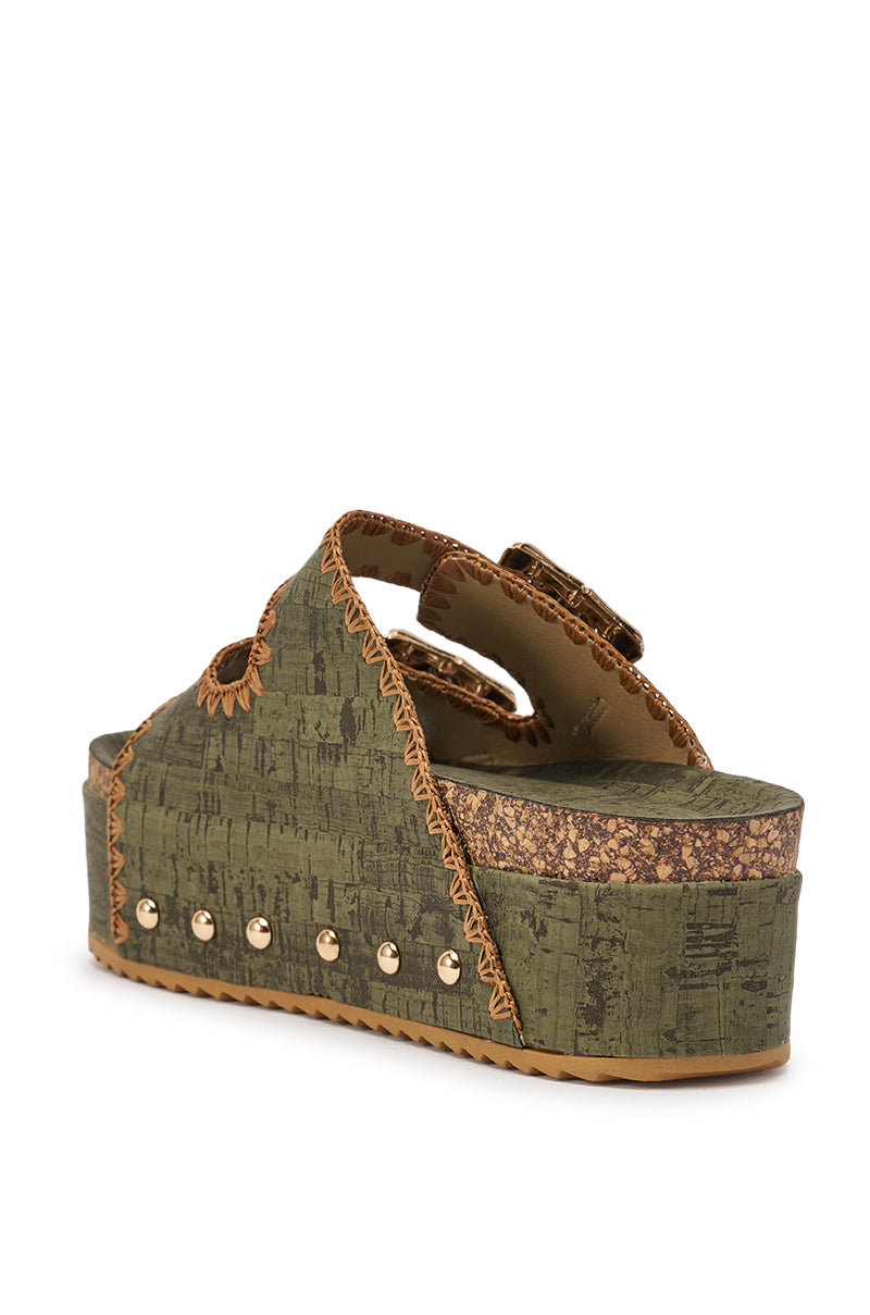 AZALEA WANG OHKAY GREEN FLATFORM STUD EMBELLISHED SLIP ON SANDAL