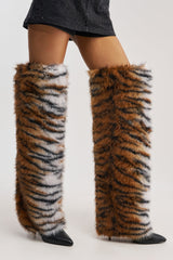 AZALEA WANG PURR TIGER FUR THIGH HIGH BOOT