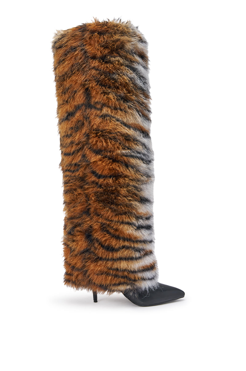 AZALEA WANG PURR TIGER FUR THIGH HIGH BOOT