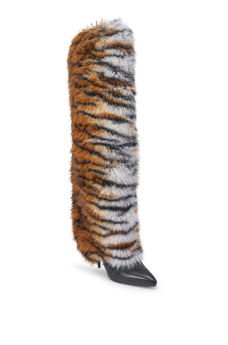 AZALEA WANG PURR TIGER FUR THIGH HIGH BOOT