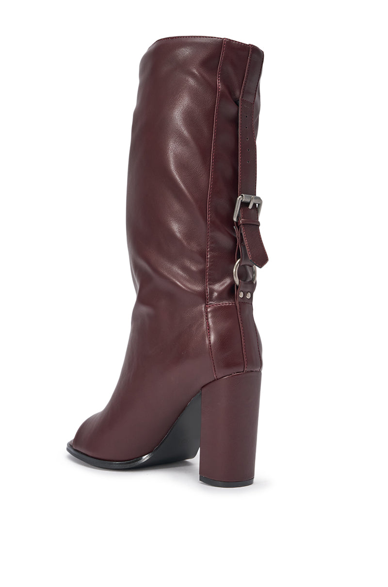 AKIRA GOLD REMIX MAHOGANY OPEN TOE BLOCK BOOTIE