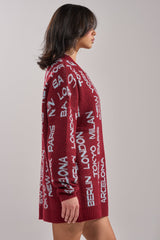 AROUND THE WORLD SWEATER MINI DRESS IN RED