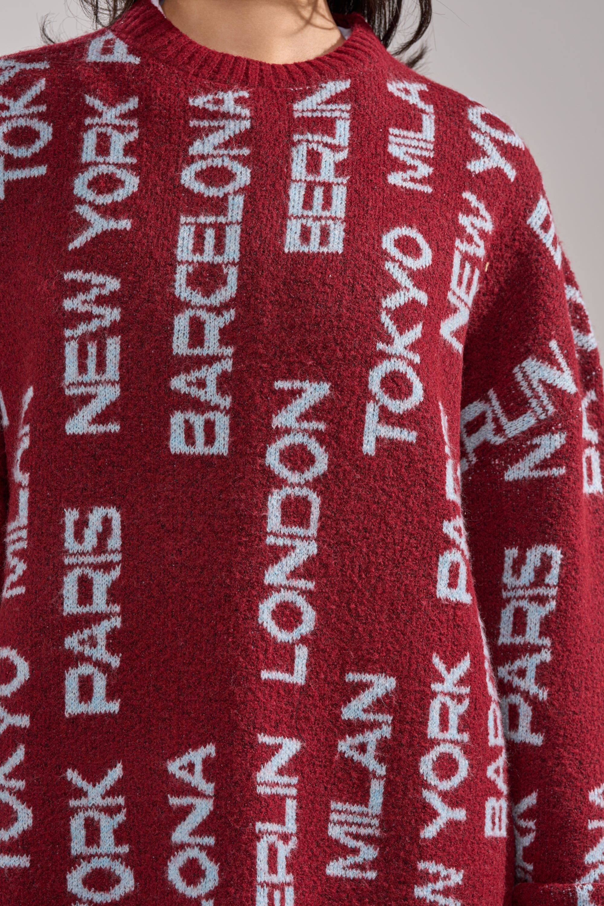 AROUND THE WORLD SWEATER MINI DRESS IN RED