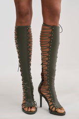 AZALEA WANG ROSALINA OLIVE GLADIATOR TO THE KNEE SANDAL