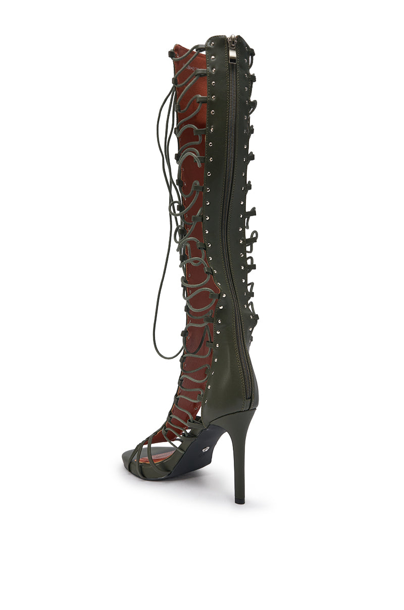 AZALEA WANG ROSALINA OLIVE GLADIATOR TO THE KNEE SANDAL