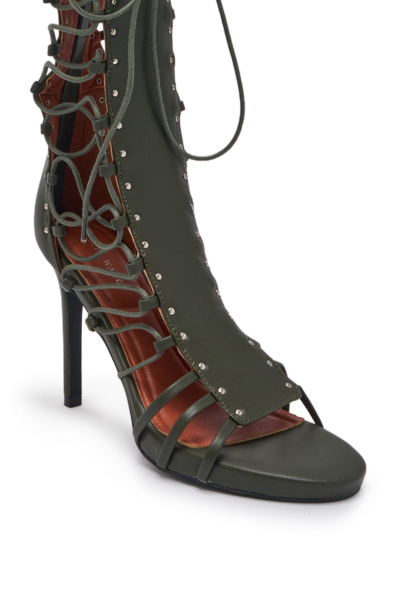 AZALEA WANG ROSALINA OLIVE GLADIATOR TO THE KNEE SANDAL