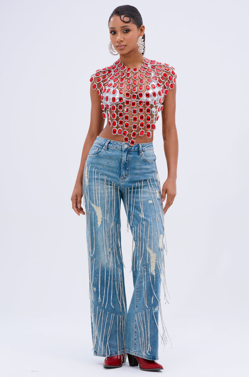 BEJEWELED RUBY SLEEVELESS TOP