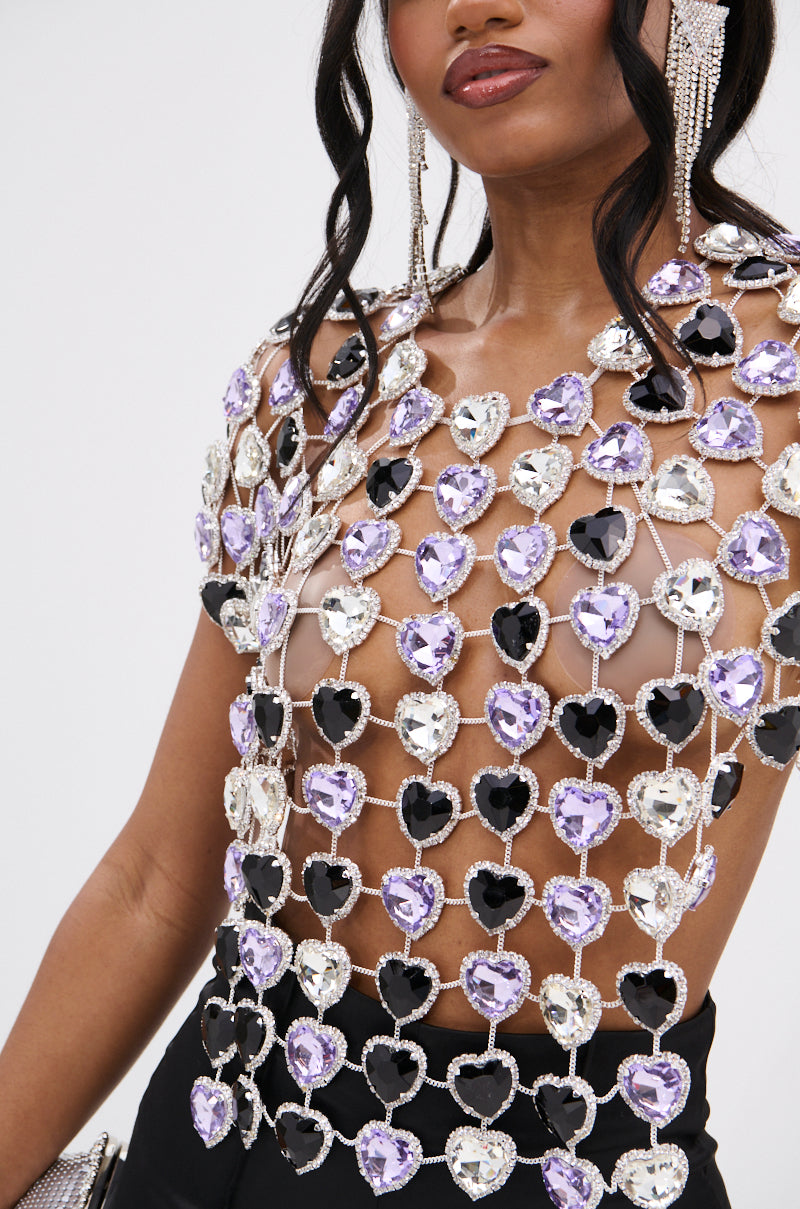 LOVE ON TOP RHINESTONE CHAIN TOP
