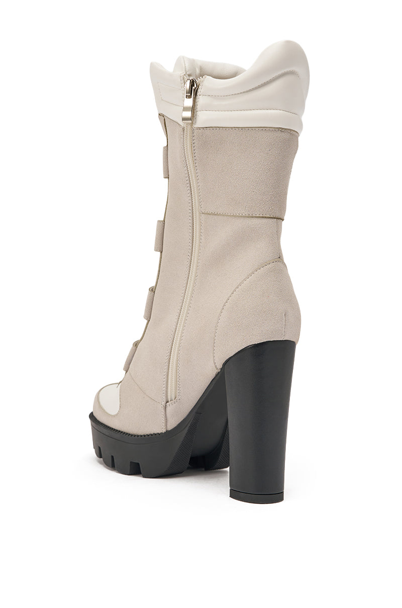 AZALEA WANG SAVI GREY SPORTY VELCRO BLOCK BOOTIE