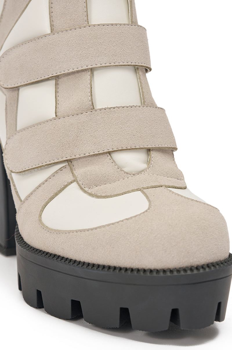 AZALEA WANG SAVI GREY SPORTY VELCRO BLOCK BOOTIE
