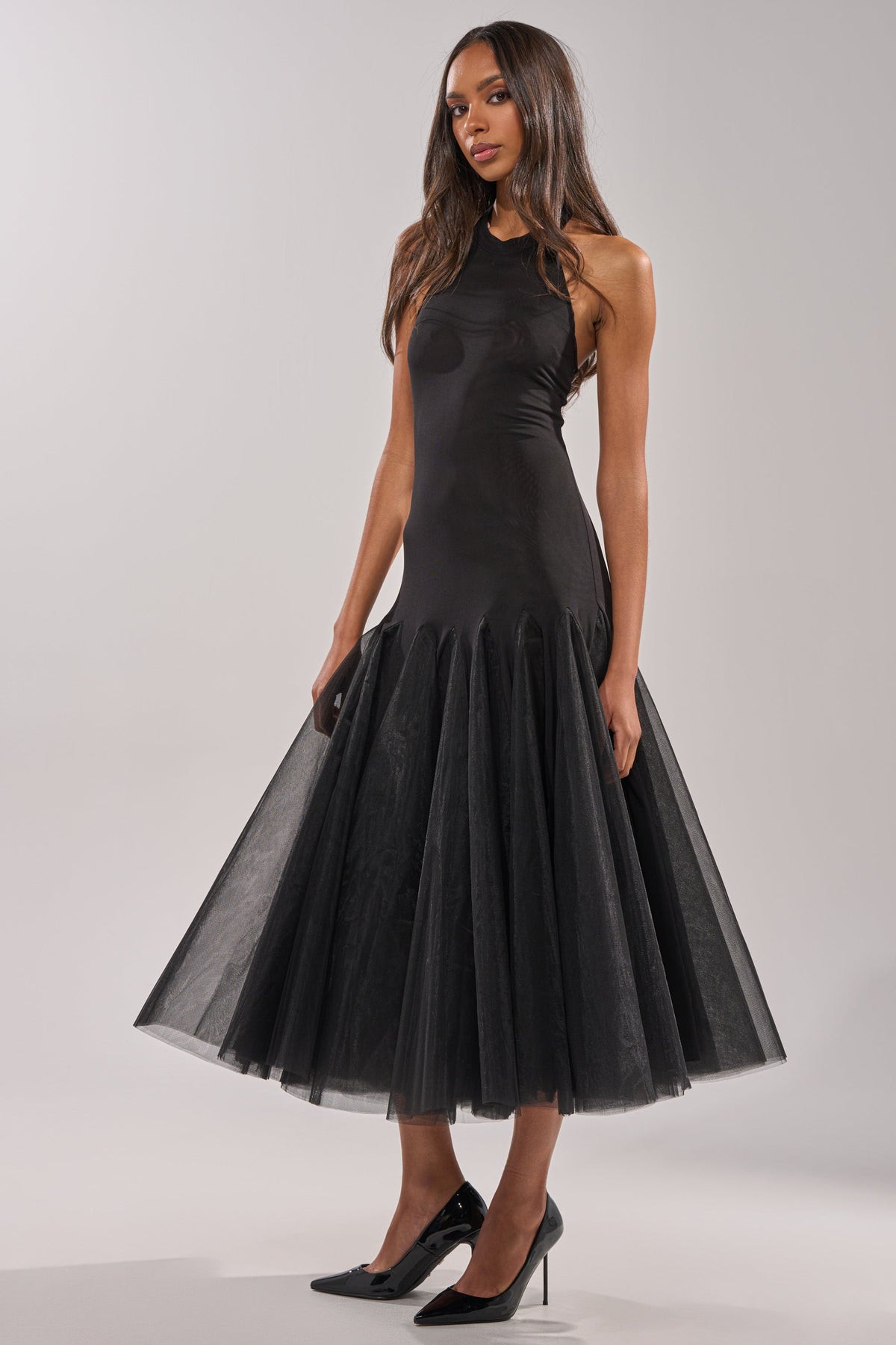 SWEPT UP MESH MAXI DRESS