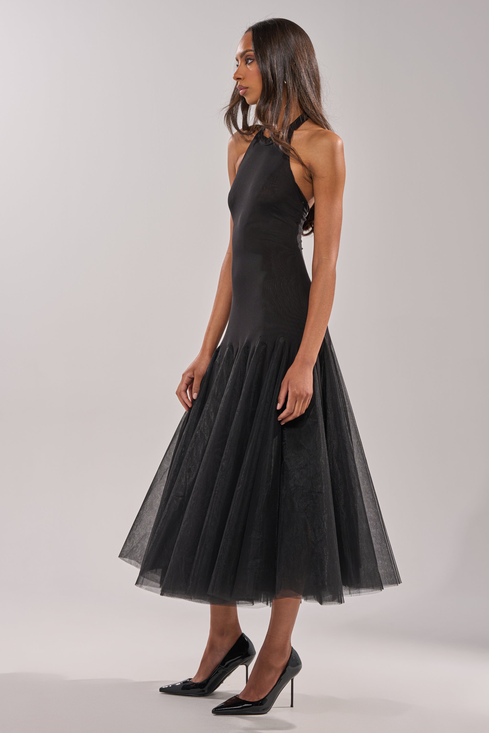 SWEPT UP MESH MAXI DRESS
