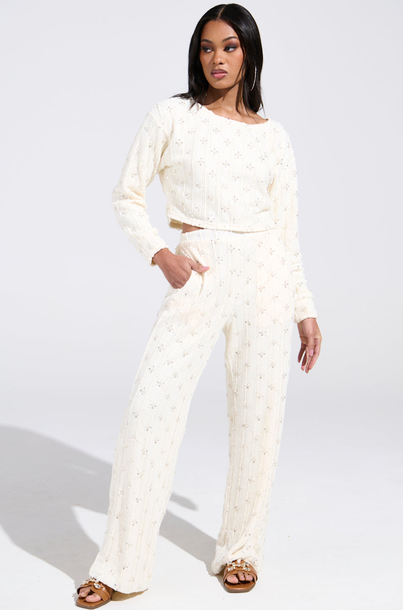 SHINE BRIGHT PEARL BOAT NECK SWEATER