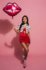 KISS KISS RHINESTONE CROPPED BUTTON DOWN