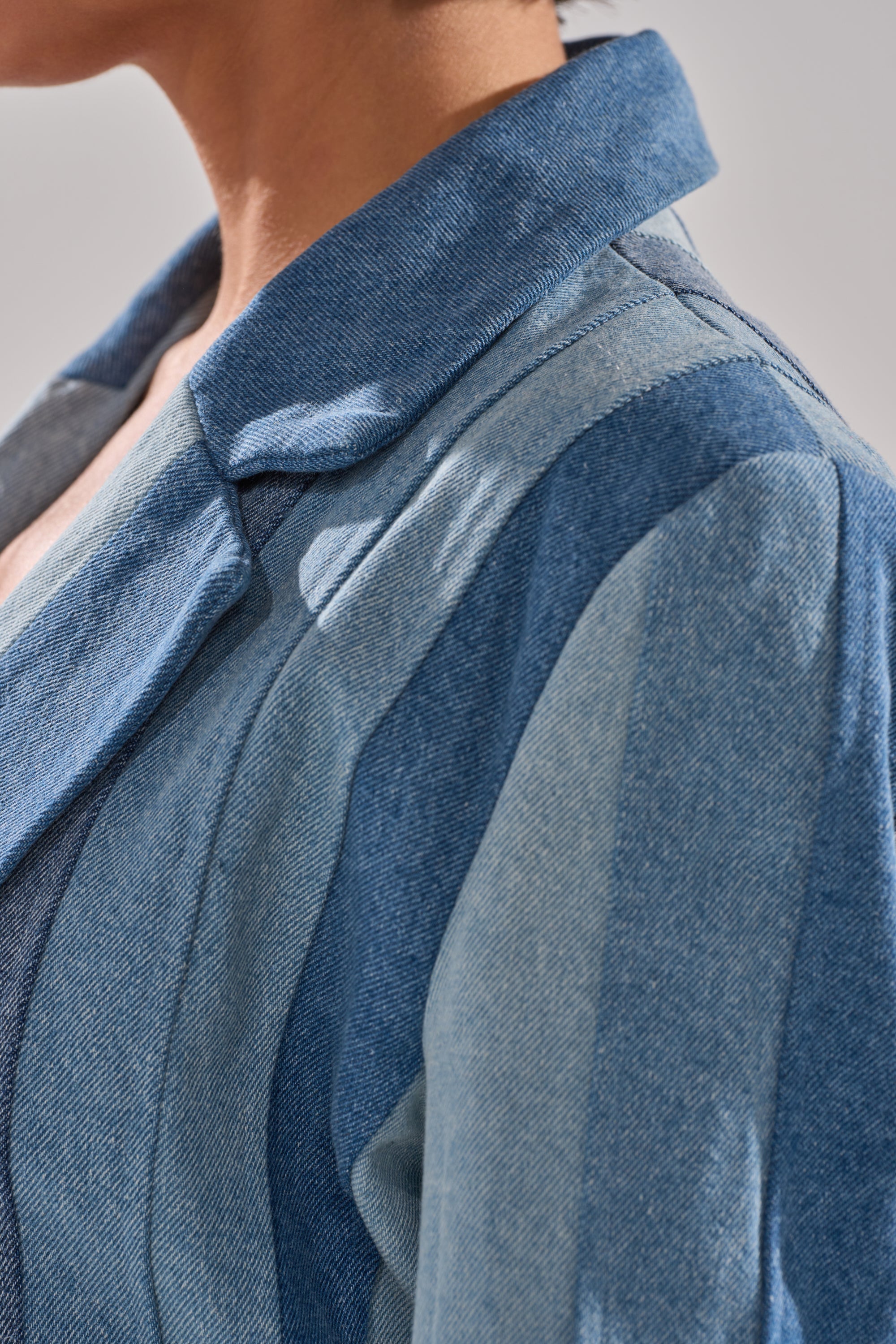 COME SLIDE PATCHWORK DENIM BLAZER