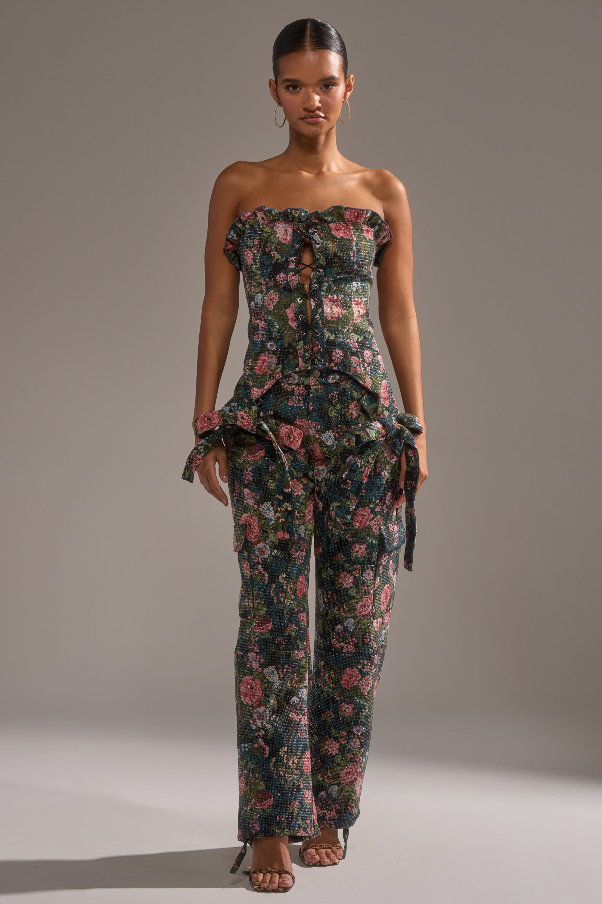 I WANT YOU FLORAL RHINESTONE CORSET