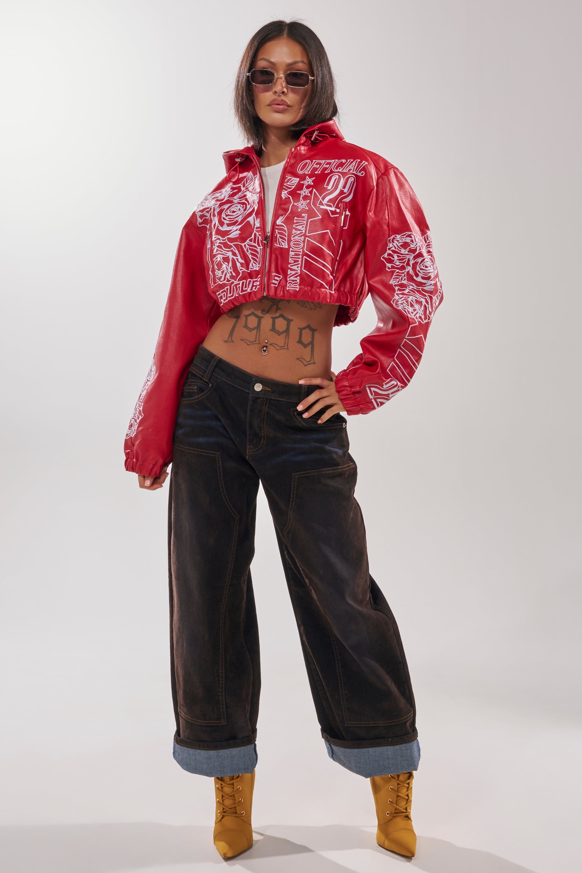 PAINT THE TOWN RED EMBROIDERED BOMBER