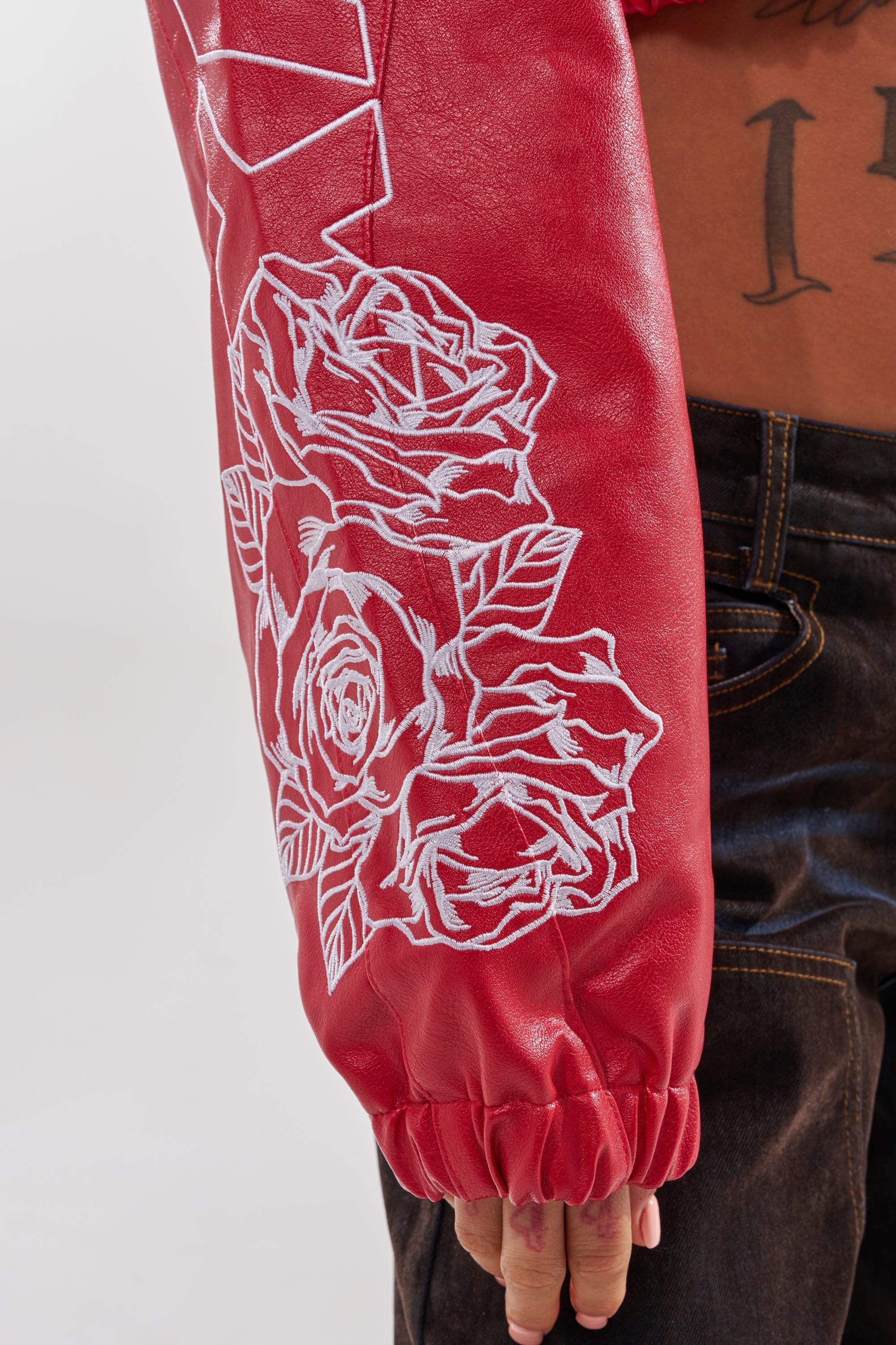 PAINT THE TOWN RED EMBROIDERED BOMBER