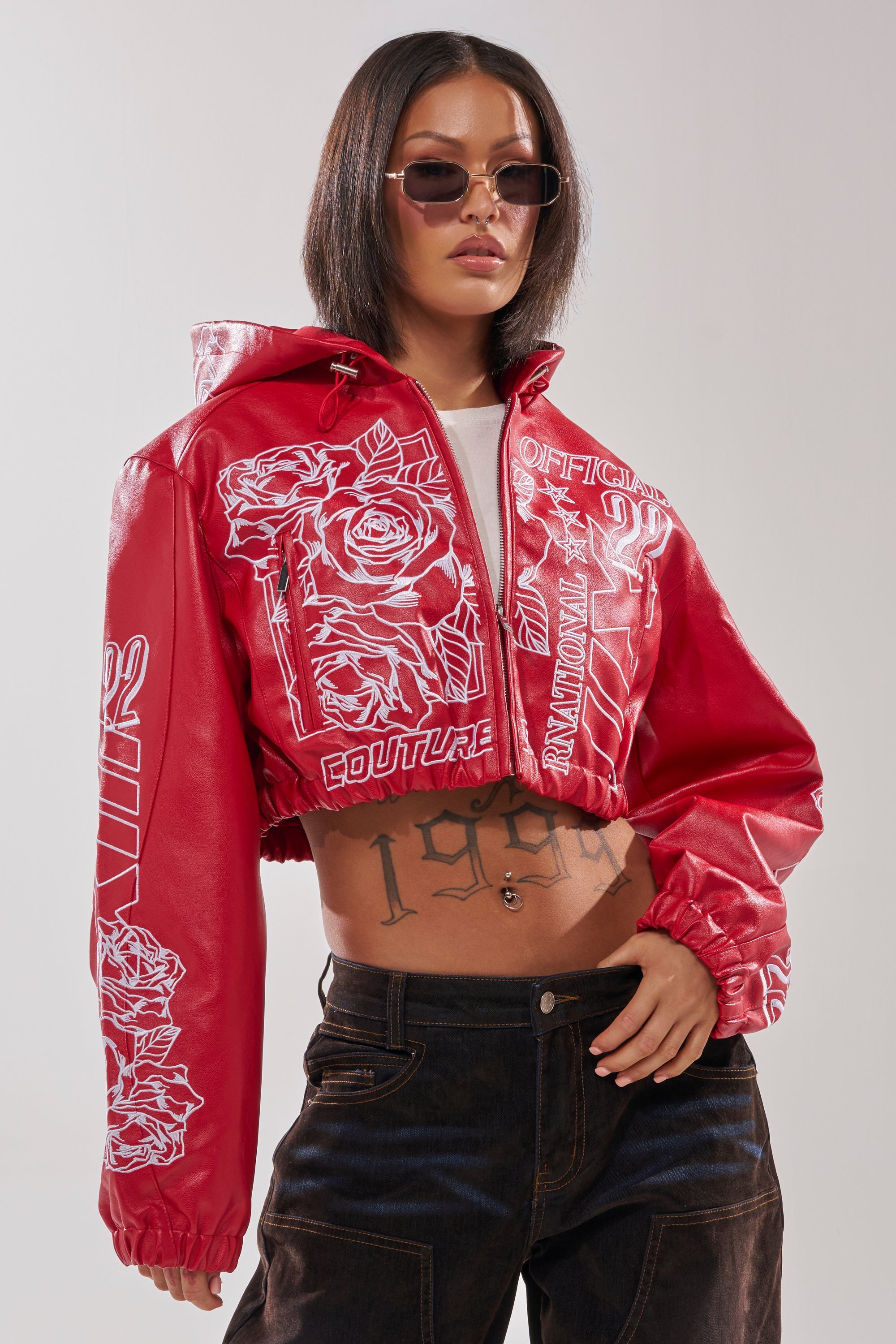 PAINT THE TOWN RED EMBROIDERED BOMBER