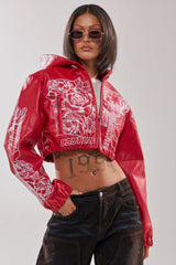 PAINT THE TOWN RED EMBROIDERED BOMBER