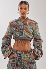 WILD CROPPED PATCHWORK BOMBER