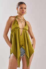 LOTS OF LOVE TO GIVE HALTER NECK BLOUSE IN CHARTREUSE