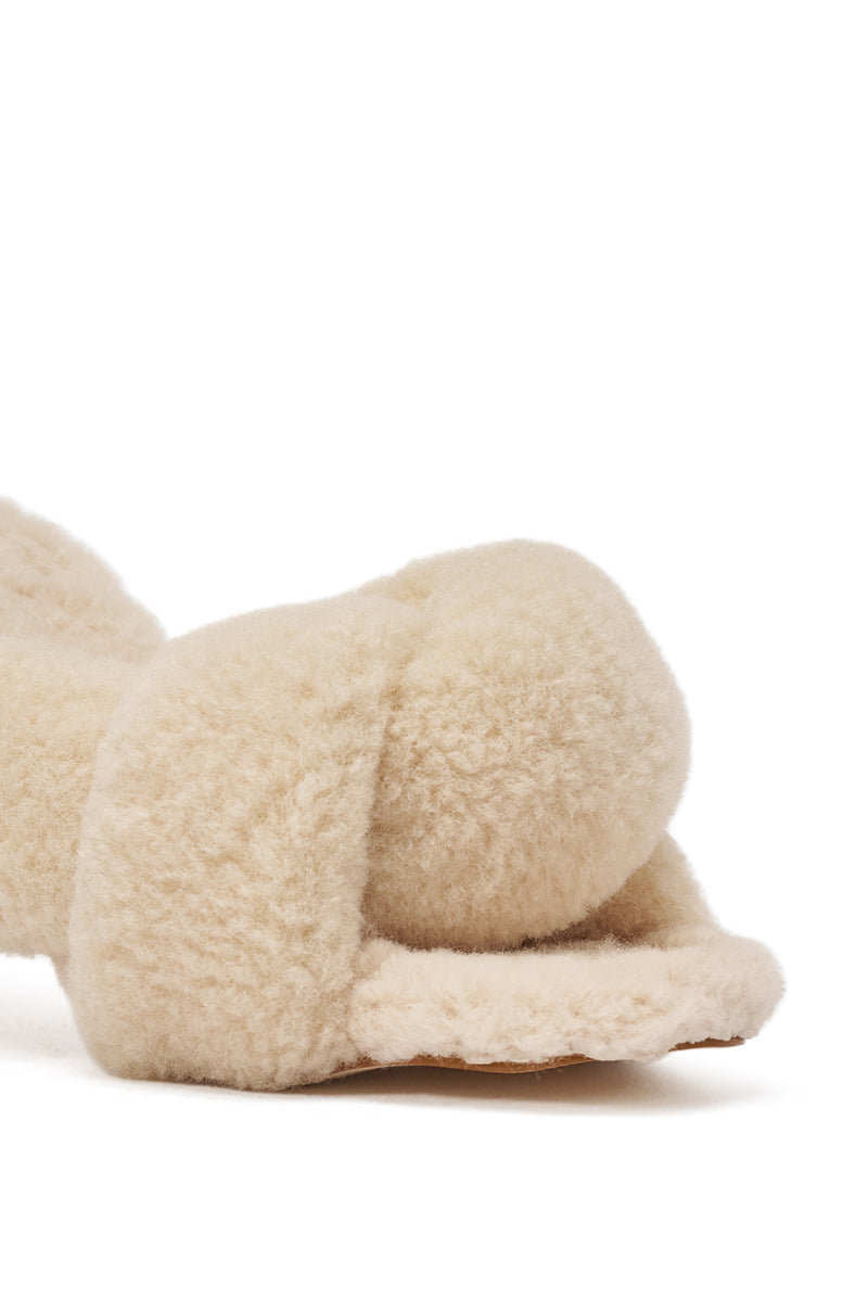 AZALEA WANG VALE IVORY SHERPA LOW HEEL MULE SANDAL
