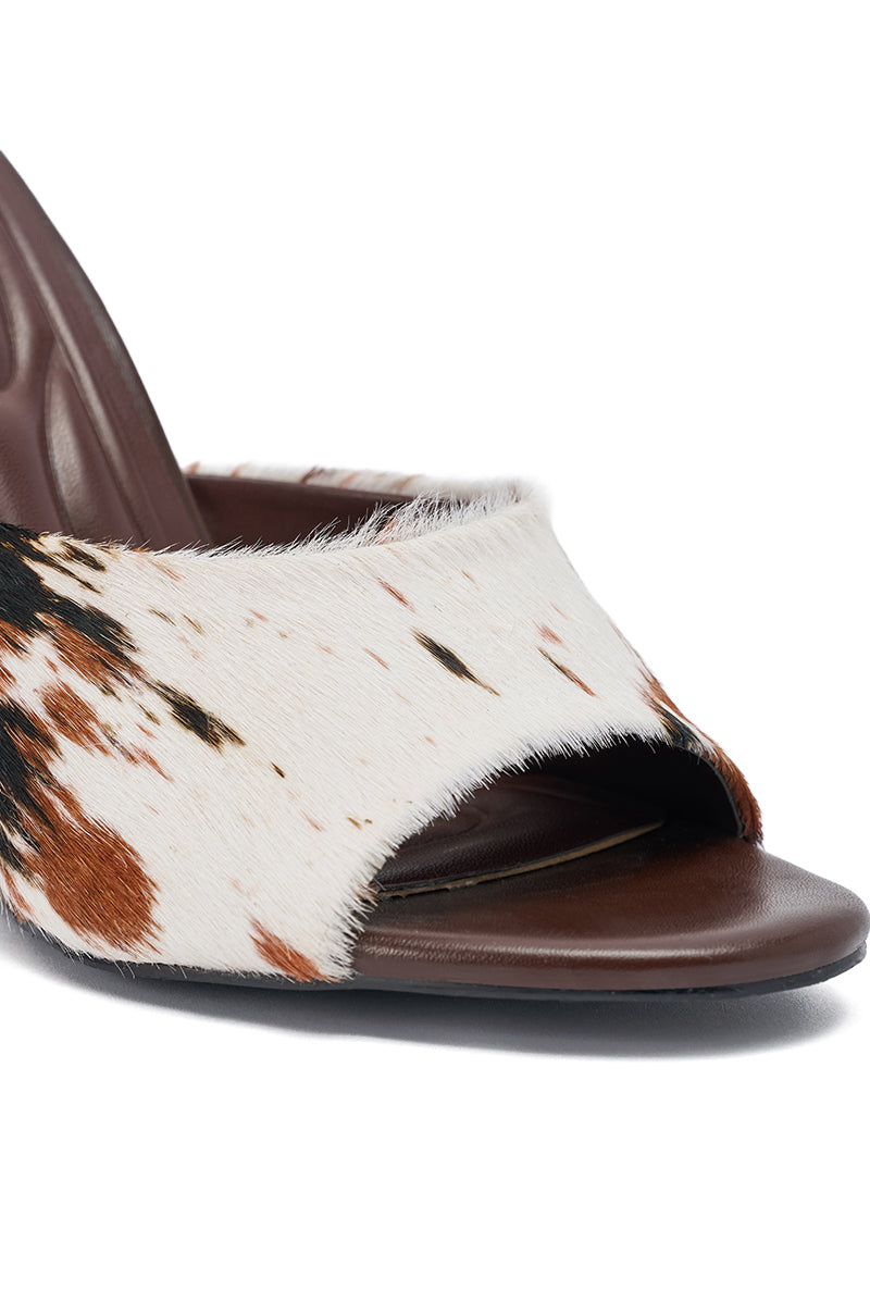 AZALEA WANG VASA COW PRINT OPEN TOE SANDAL