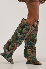 AZALEA WANG VINCENT ANIMAL WEDGE OPEN TOE BOOT