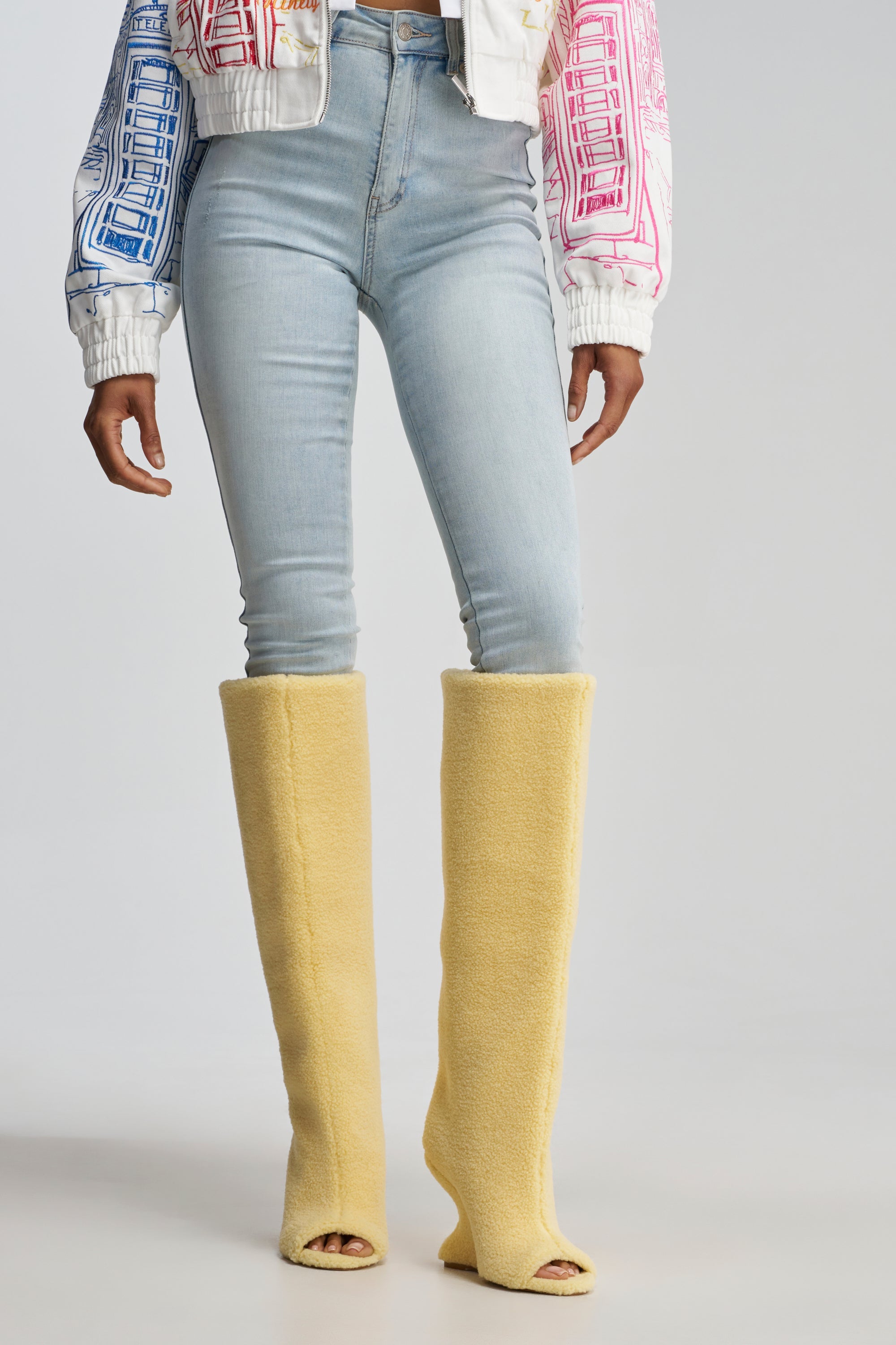 AKIRA GOLD VINCENT SHERPA CREAM OPEN TOE WEDGE BOOT