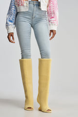 AKIRA GOLD VINCENT SHERPA CREAM OPEN TOE WEDGE BOOT