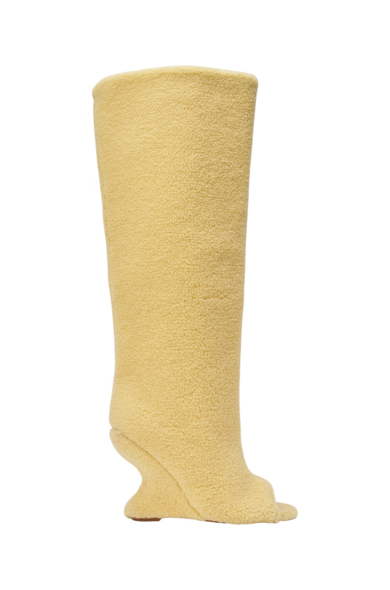 AKIRA GOLD VINCENT SHERPA CREAM OPEN TOE WEDGE BOOT