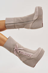 AKIRA GOLD WHATEVER WARM GREY CANVAS WEDGE BOOTIE