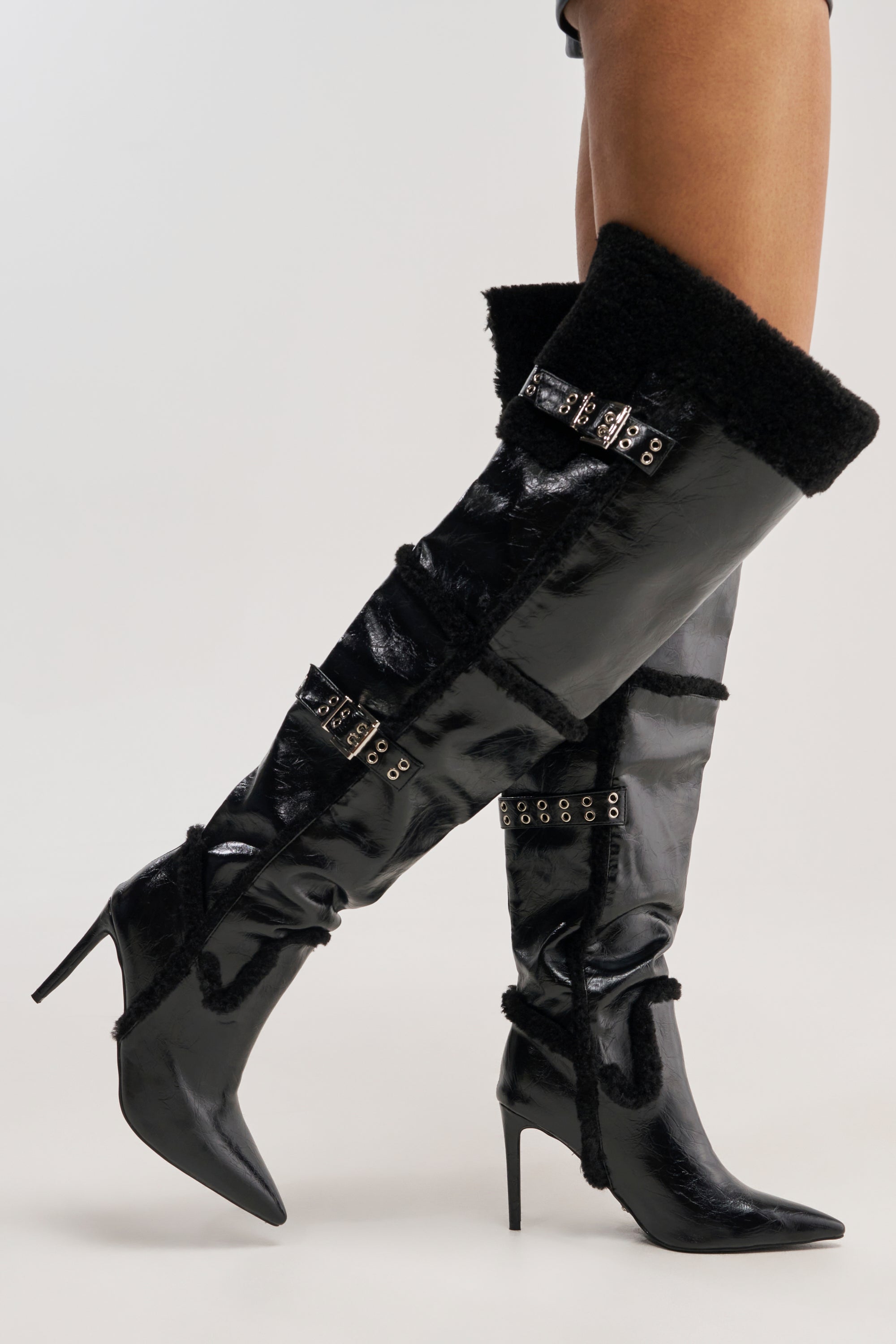 AZALEA WANG XO SHERPA LINED PU STILETTO BOOT