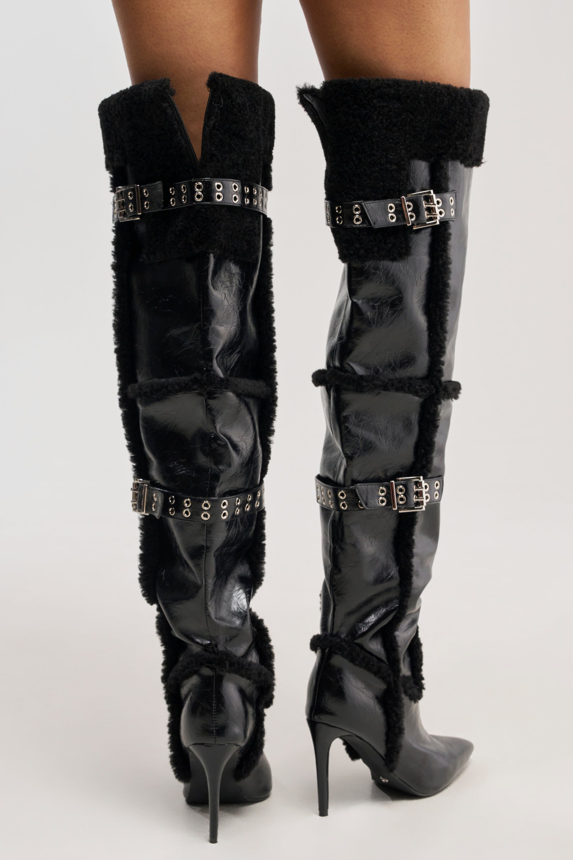 AZALEA WANG XO SHERPA LINED PU STILETTO BOOT