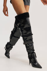AZALEA WANG XO SHERPA LINED PU STILETTO BOOT